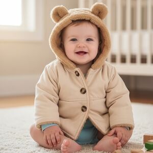 NWT Baby Girl Boy Fleece Jacket, Warm Cotton Winter Coats Hooded 3-6 Month